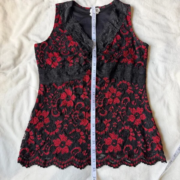 vintage y2k whimsygoth witchy fairycore black & red lace tank top size small - Image 7
