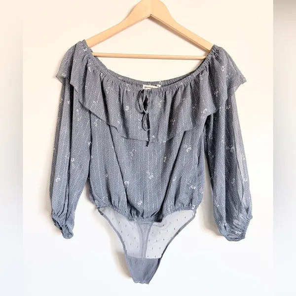 Abercrombie & Fitch Cottagecore Peasant Style Blue Bodysuit Medium - Image 6