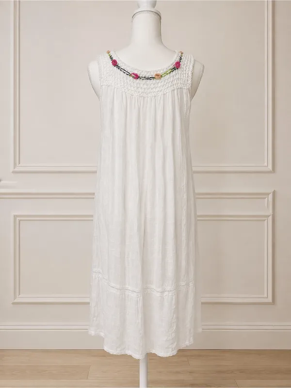 Handmade Cadeltef Ecuador White Cotton Crochet Floral Maxi Dress Boho Cottagecore - Image 7