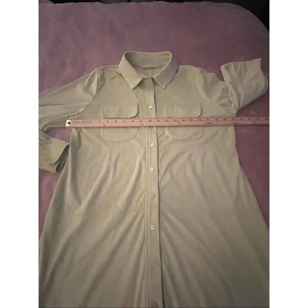 Soft Surroundings Chartreuse Green Polyester Suede Button Front Tunic Top M - Image 6