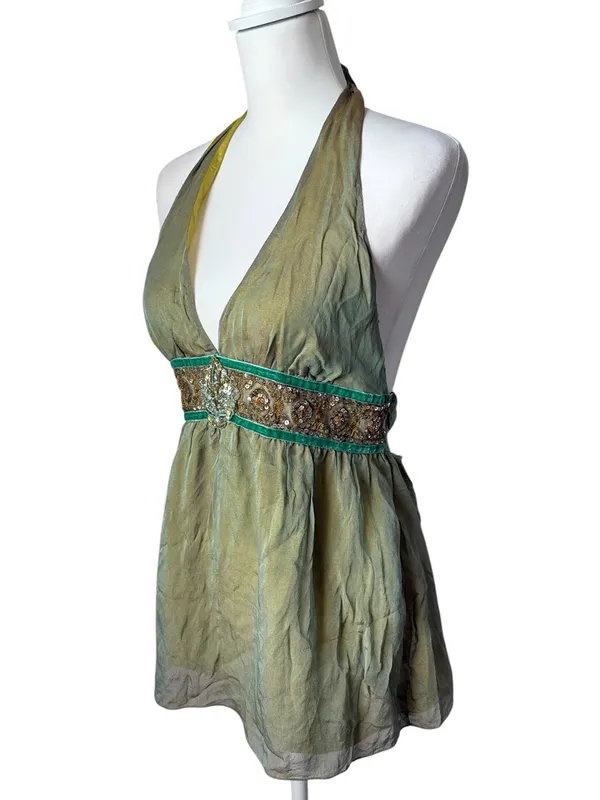 Silk Beaded Fairy Halter Top Green - Image 2