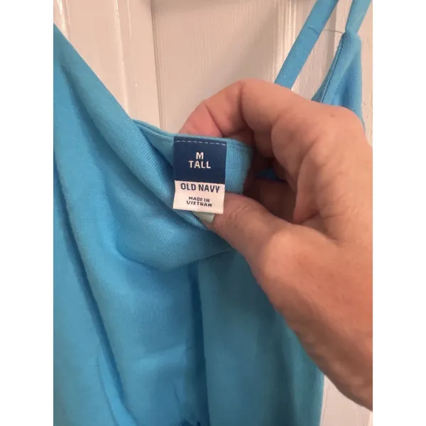 Old Navy Women’s Medium Tall Turquoise Blue Maxi Dress Spaghetti Strap Tiered - Image 4