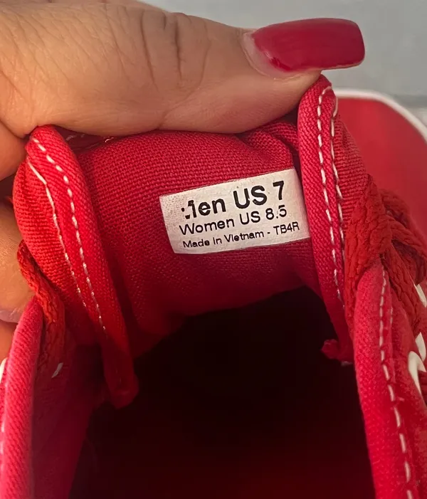 Red Vans Sneakers – Women’s Size 7 (Fits 8) Classic low-top red Vans with white stitching and sole. Barely worn, excellent condition. Labeled as US Women’s 7, but they fit more like an 8. Perfect for everyday style or streetwear looks. - Image 5