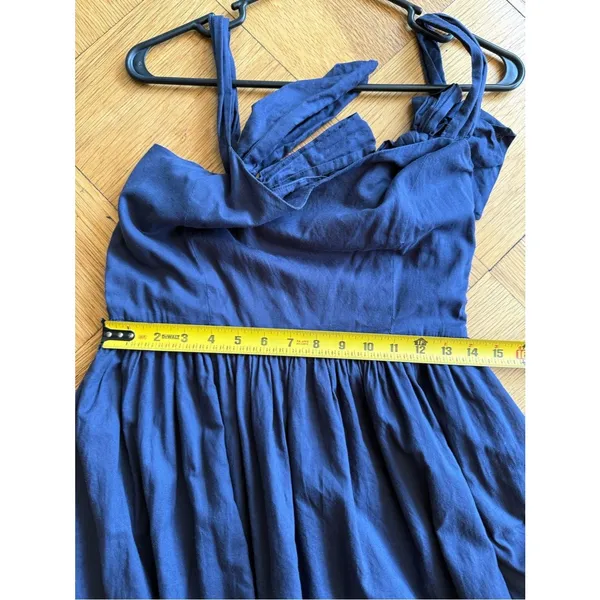 Iris & Ink Navy Blue 100% Cotton Midi Sundress w/ Tie Straps, Size 4, VGUC - Image 8