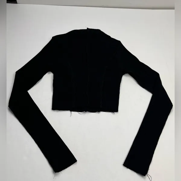 Naked Wardrobe Womens Size XS Black Mock Neck Ribbed Long Sleeve Cropped Shirt‎ - Image 8