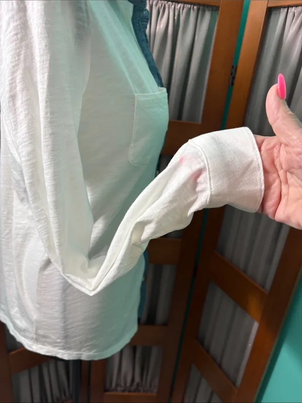LOFT White Button-Down Shirt with Blue Chambray Trim - Image 9