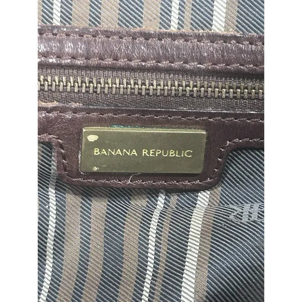Banana Republic Brown Leather Bowling Satchel Bag Brass Buckles Y2K Slouchy - Image 6