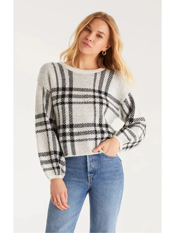 Z Supply Solange Plaid Puff Sleeves Pullover Sweater Size Small - Image 7