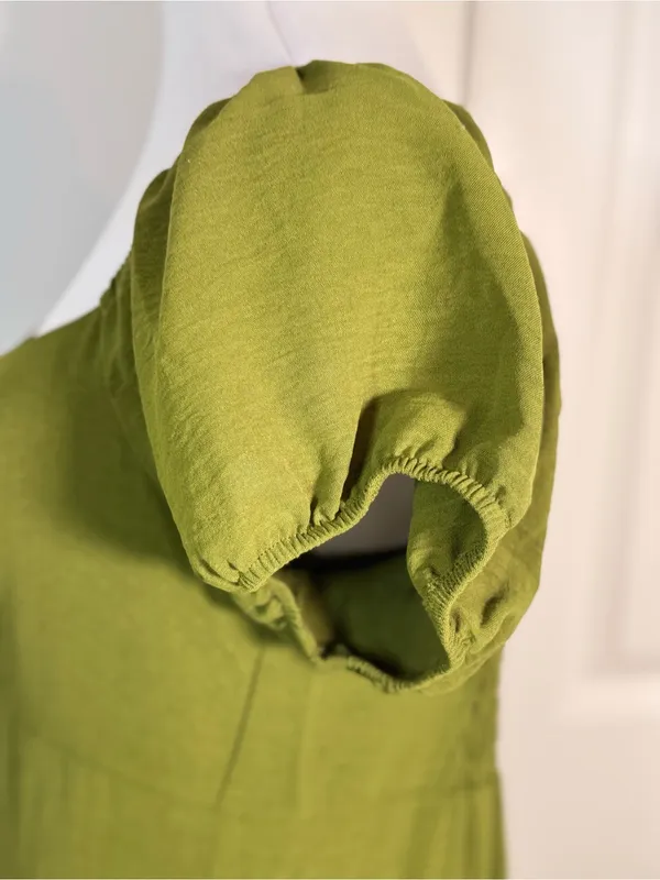 Monteau Los Angeles M Olive Green Puff Sleeve Midi Dress Cottagecore Boho Brunch - Image 5