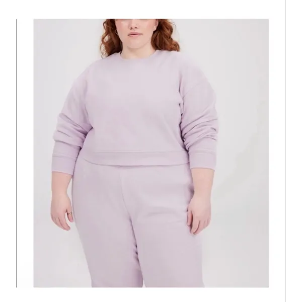 Girlfriend Collective Orchid Lilac Lavender Pink 50/50 Cropped Pullover- Small - Image 3