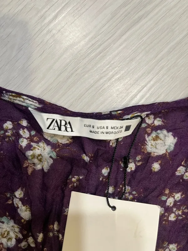 Zara Purple Floral V-Neck Long-Sleeve Mini‎ Dress - Image 5