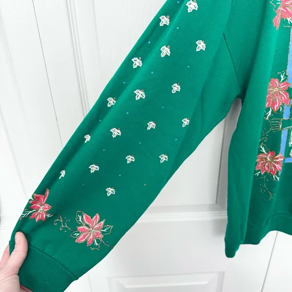 Vintage 90’s Christmas Teddy Bears Green Holiday Sweater w/ Glitter MD - AS IS - Image 7