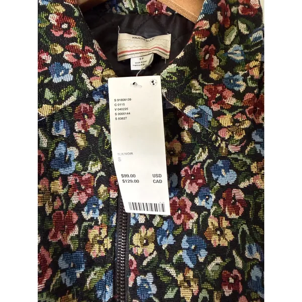 NWT Kimchi Blue Jacket Womens Small Black Floral Tapestry Cropped Quilted Zip Up - Image 4
