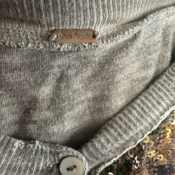 Free People Henley Sequin Bib Brown Long Sleeve T-Shirt Small - Image 2