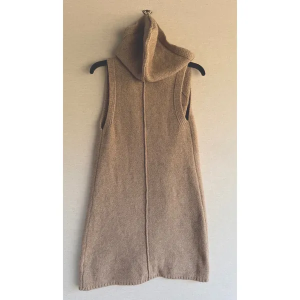 Tahari Womens Camel Tan Wool Blend Sleeveless Hooded Sweater Vest XS Longline - Image 4
