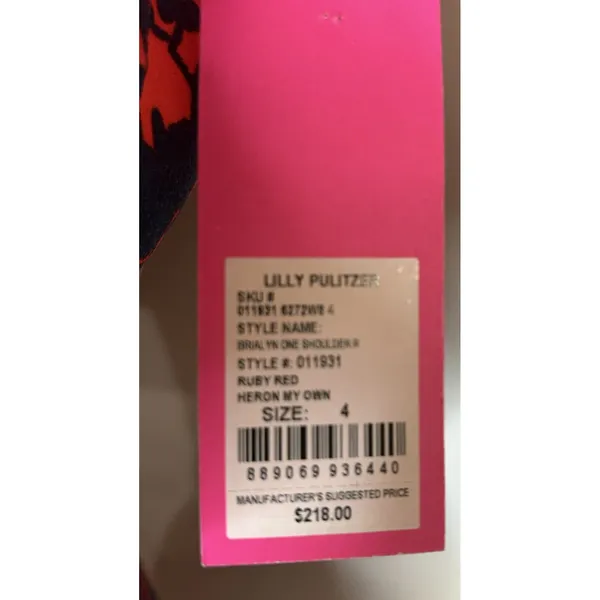 Lilly Pulitzer Red Blue Floral One Shoulder Puff Sleeve Dress Cocktail Size 4 - Image 10