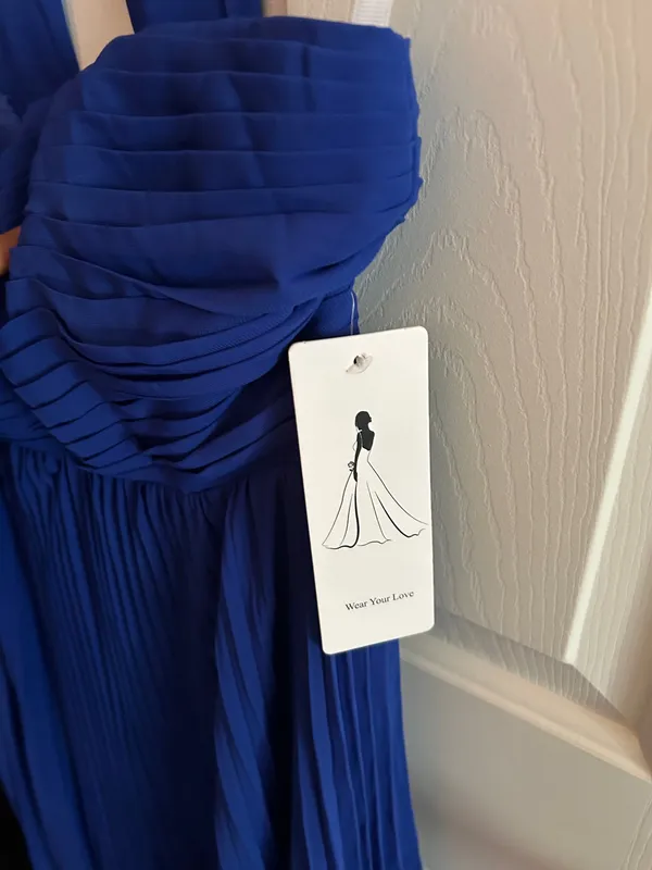 Royal Blue Strapless Maxi Dress with Scarf - Image 3
