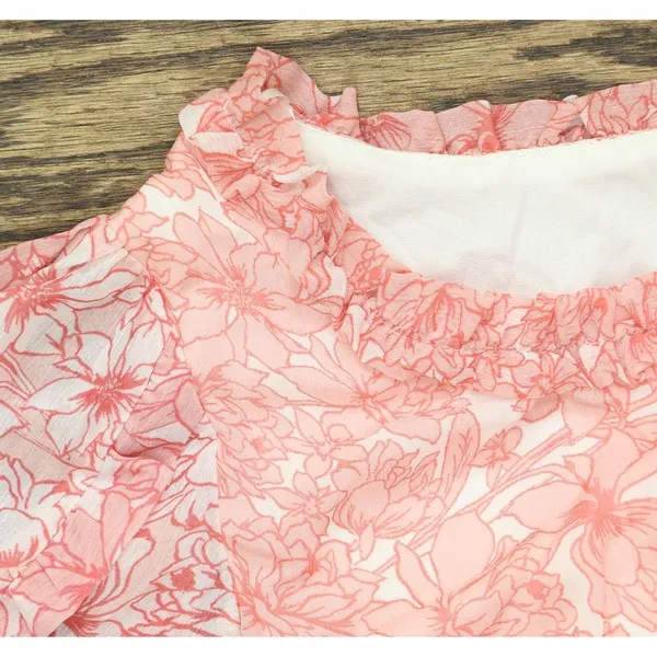 NEW Studio By JPR Floral-Print Sheer Puff Sleeve Blouse Top Shell Pink / White M - Image 7
