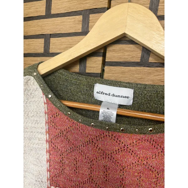 Alfred Dunner Pink And‎ Green Patchwork Sweater Size XL - Image 5