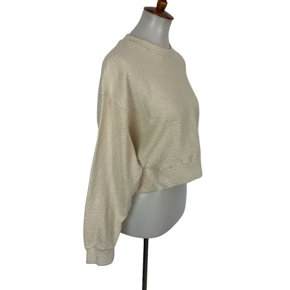 Keiki Kona Sweater Small Cream Cropped Textured Cozy Minimalist - Image 2