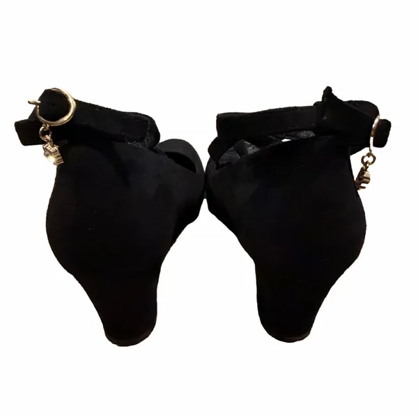 Black Mary Jane Block Heel Suede Pumps with Ankle Strap - Image 2