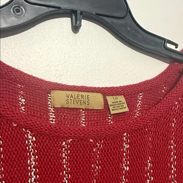 Valerie Stevens Red Knit Sparkle Fringed Shaw Sweater Top - Image 5