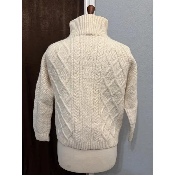 80s Carraig Donn Handknit Merino Wool Aran Zip Cropped Cardigan Sweater Cream M - Image 4