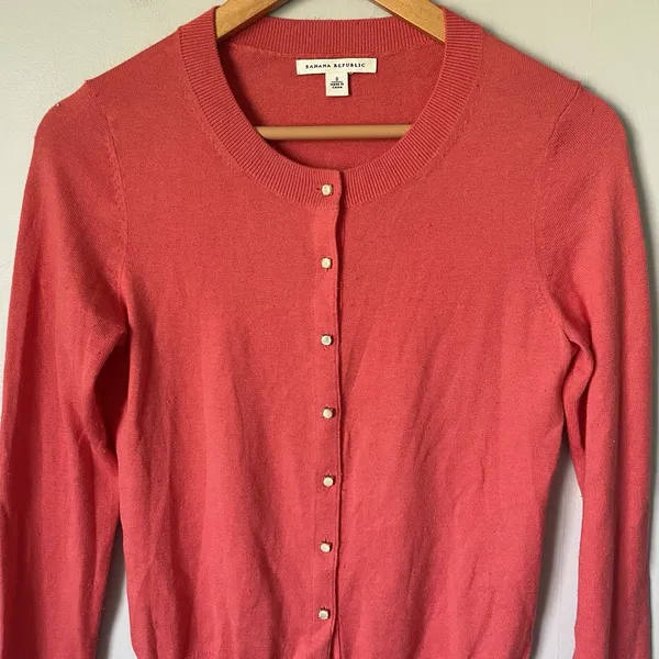 Banana Republic Vintage Silk Blend Knit Cardigan Sweater Peach Pink Size Small - Image 4