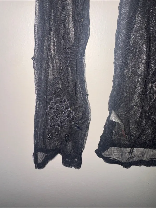 Free People Black Sheer Long Sleeve Mesh Top - Image 5