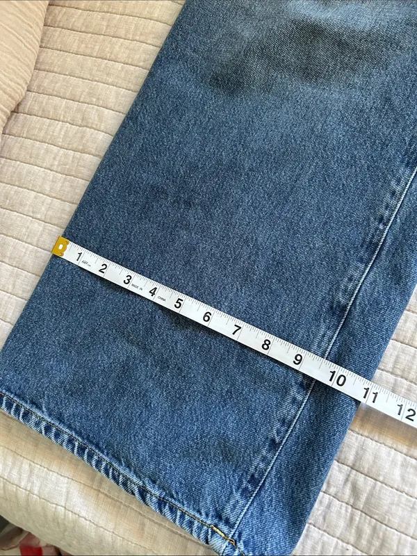 Buck Mason deck ridge twill high-rise, wide leg, blue cotton denim jeans 29” - Image 11