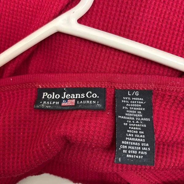 Polo Jeans Co Ralph Lauren Waffle Thermal Henley Top Womens L Preppy Layers Red - Image 5