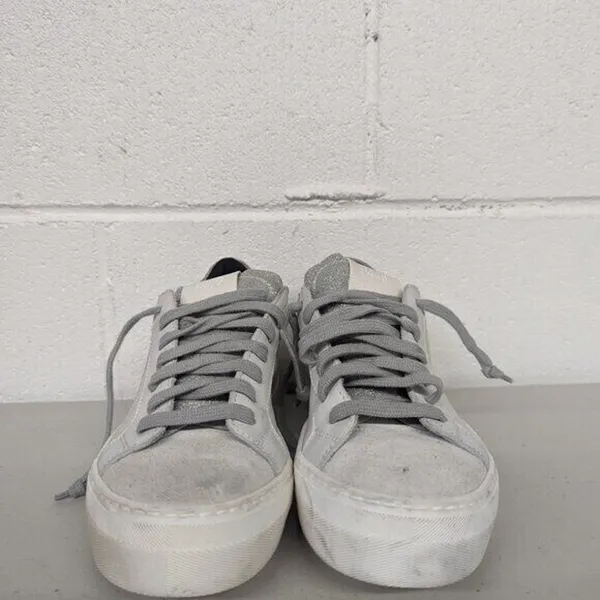 NEW P448 Thea White Leather Suede Sneaker Logo EUR 37 6.5-7 low top shoe sparkly - Image 5