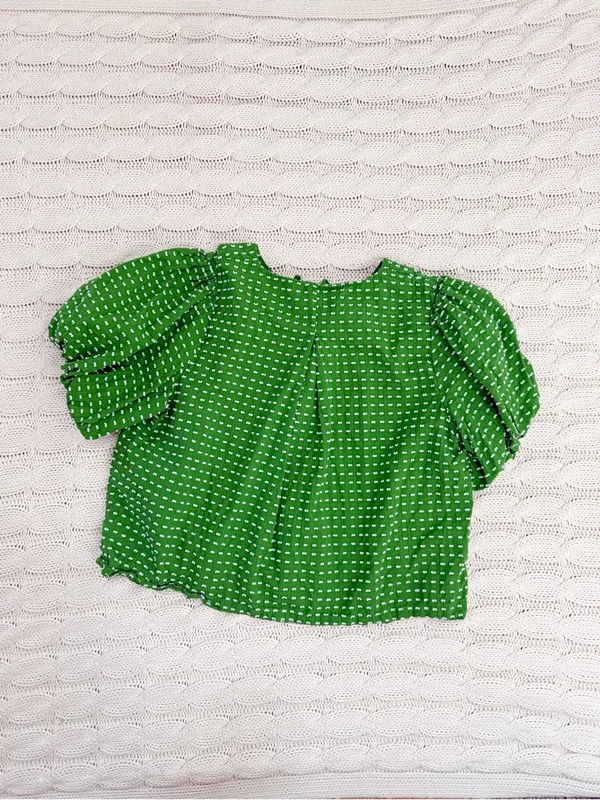 Kate Spade Bright Green Puff-Sleeve Bow-Tie Blouse - Image 3