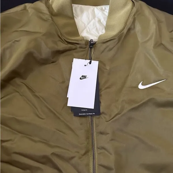 Nike olive green reversible varsity bomber jacket XL - Image 4