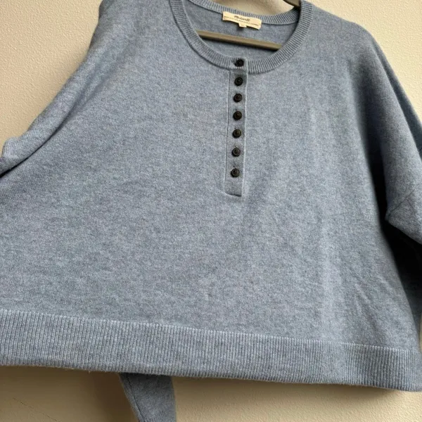 Madewell 100% Cashmere Relaxed Quite Luxury Henley Pullover River Blue Size XL - Image 4