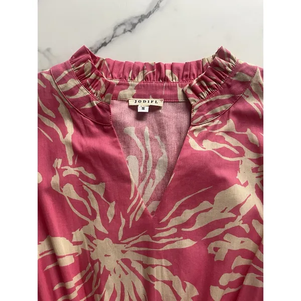 Jodifl Pink Floral Maxi Dress Puff Sleeve Sz Small Tiered Boho Cottage core chic - Image 3