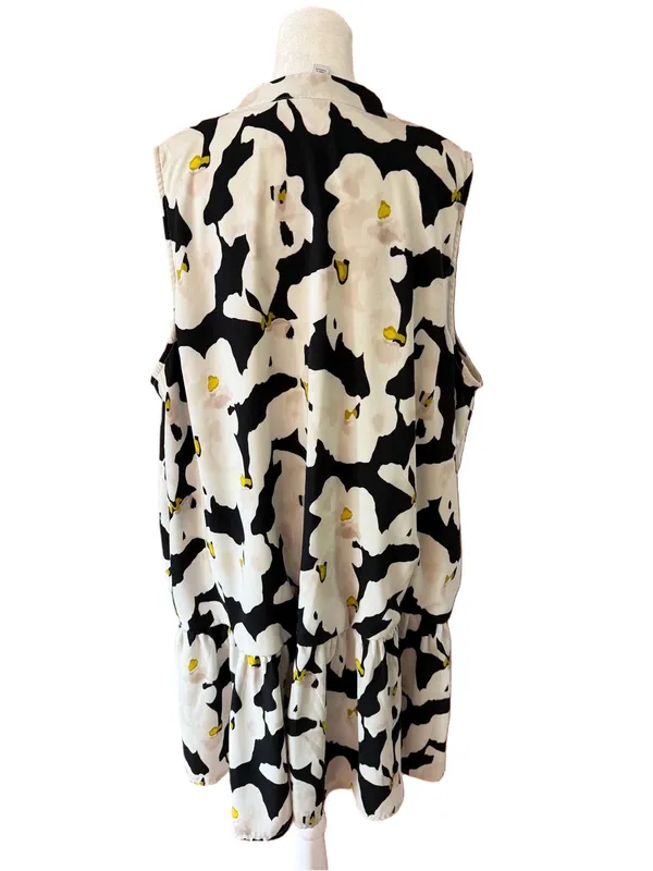 Nine West Floral Tiered Sleeveless Dress - White & Black - Image 3