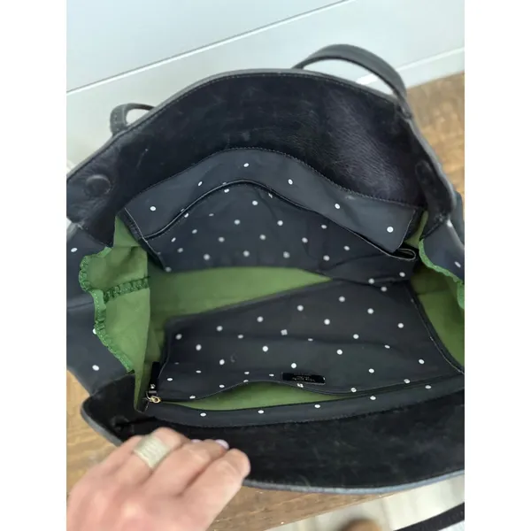Kate Spade Black Polka Dot Nylon‎ Tote Bag Shoulder Bag Zip Pocket - Image 7