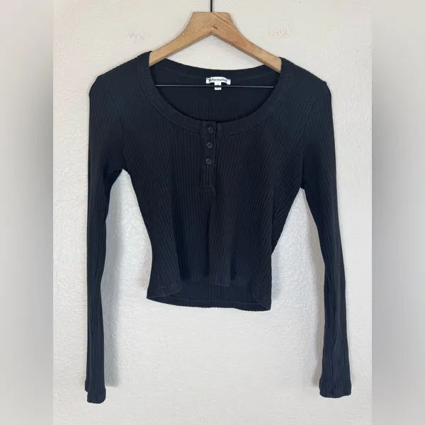 Reformation Billie Knit Top Ribbed Cropped Black Long Sleeve Medium $98 - Image 7