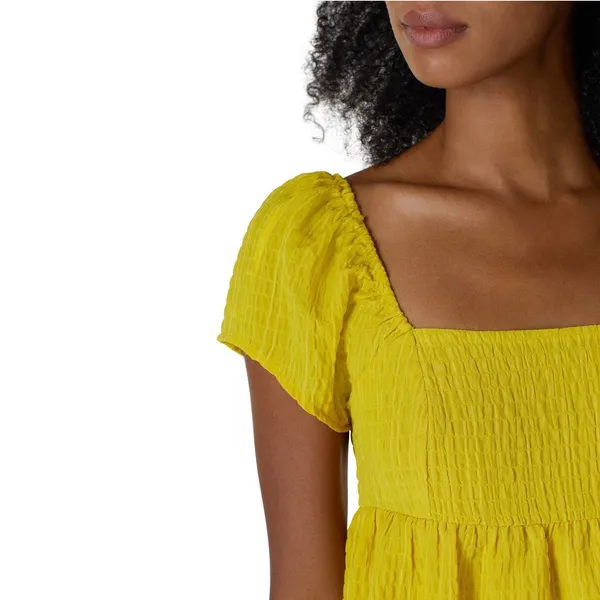 RTR Now Yellow Smocked Babydoll Mini Dress XS Puff Sleeve‎ Textured Cottagecore - Image 9