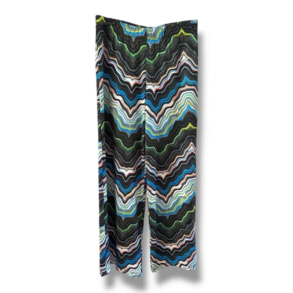 Fig & Flower Wide‎ Leg Pants Size Small Black Blue Lime Coral Abstract Zig Zag - Image 3