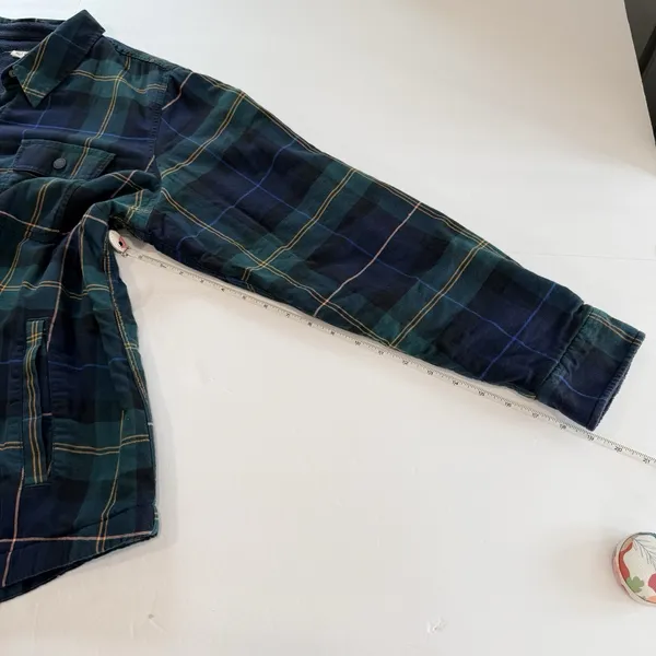 LL Bean Blue Plaid Fleece Lined Flannel Snap Shirt Jacket Shacket Women 1X - Image 8