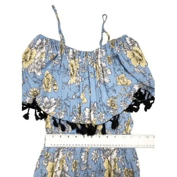 Boohoo Blue Yellow Floral Spaghetti Strap Tiered Maxi‎ Dress Size 8 - Image 4