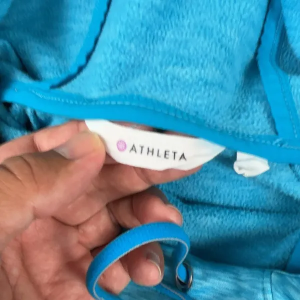 Athleta Hoodie Womens XL Blue Pullover Fleece Kangaroo Pocket Thumbholes Stretch - Image 9