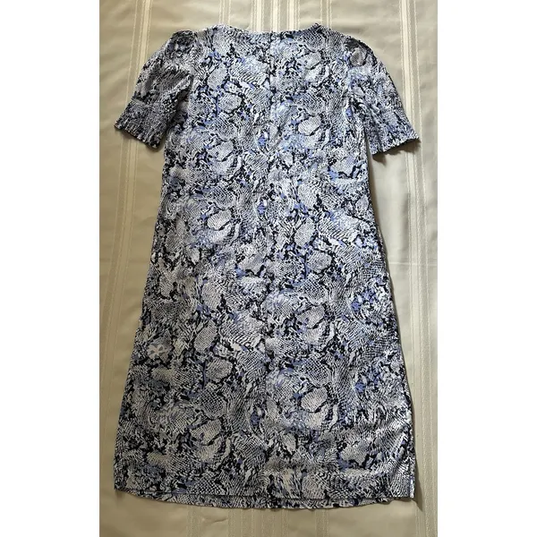 Chico's Blue Veil Snake Print Smocked Puff Sleeve Midi Dress W/ Pockets Size 0 - Image 7