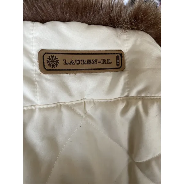 Lauren Ralph Lauren Womens Medium Vest Cream Quilted Fur Collar Full‎ Zip - Image 7