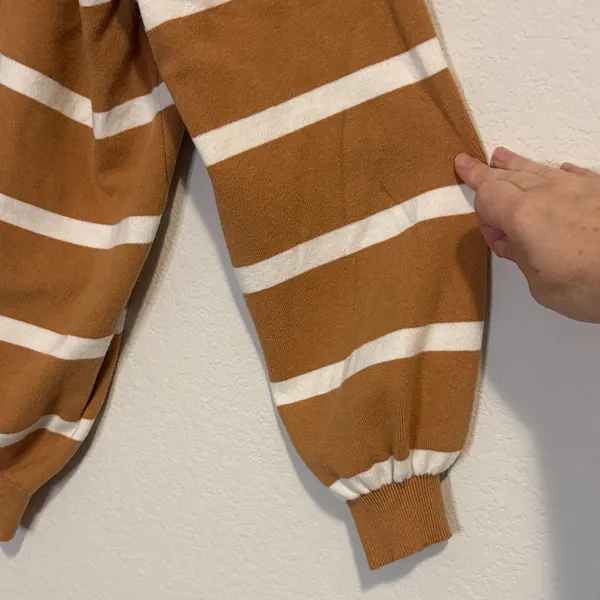 Relaxed fit Striped Crewneck Sweater - Black and Tan - Image 3