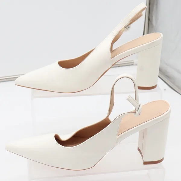 Unbranded Slingback Heels Womens 8 Pointed Toe White Block Heel Good - Image 2
