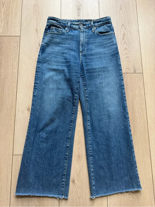 AG Adriano Goldschmied Jeans The Etta High Waisted Wide Leg Crop Jeans Size 4 27 Raw Frayed Hem - Image 7