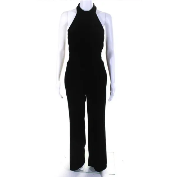 USA Made MISA Black‎ Satin Special Occasion Backless Jumpsuit Wide Leg Sandra - Image 3